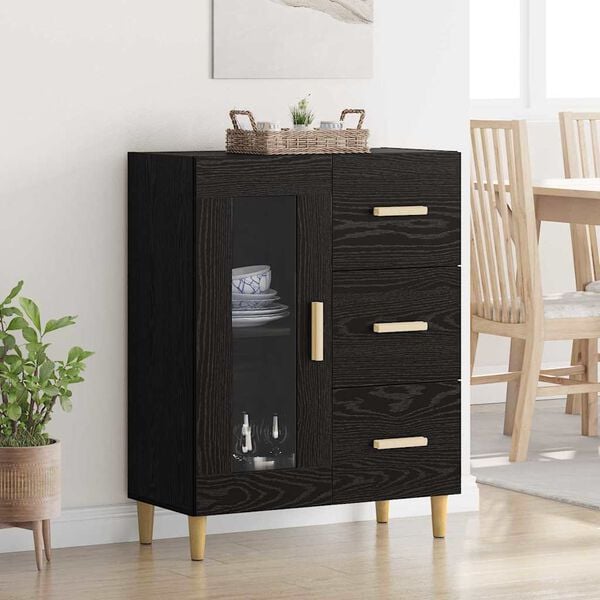 vidaXL Credenza Rovere Nero 69,5 x 34 x 90 cm Legno multistrato