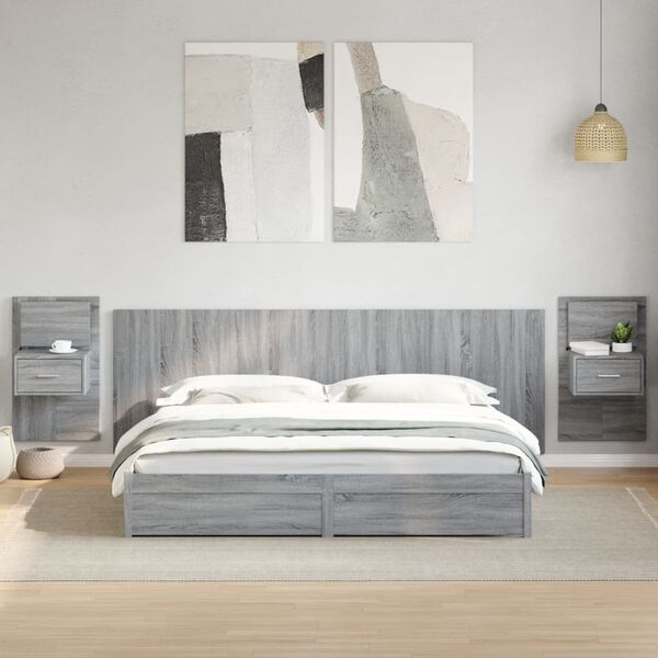 vidaXL Testiera Letto con Comodini Grigio Sonoma 240 cm in Multistrato