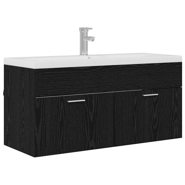 vidaXL Mobile da Bagno con porta Rovere Nero 100 x 38,5 x 46 cm