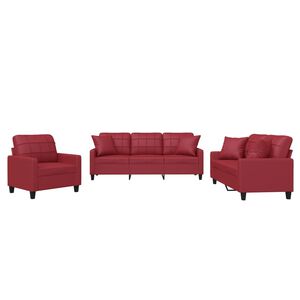 vidaXL Set di Divani 3 pz con Cuscini Rosso Vino in Similpelle