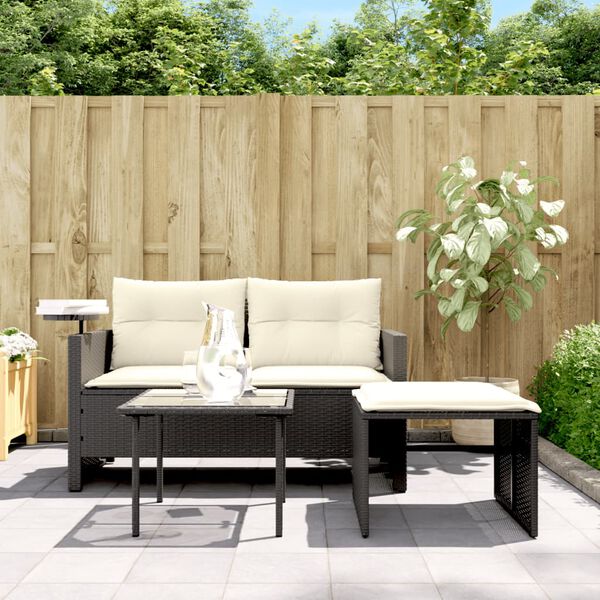vidaXL Set Divani da Giardino 3 pz con Cuscini in Polyrattan Nero
