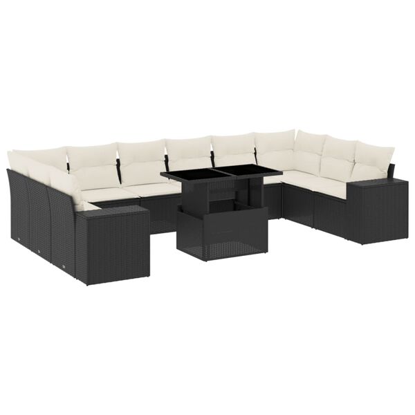 vidaXL Set Divani da Giardino 11 pz con Cuscini in Polyrattan Nero