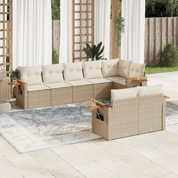 vidaXL Set Divano da Giardino 8 pz con Cuscini Beige in Polyrattan