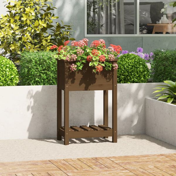 vidaXL Fioriera con Mensola Ambra 54x34,5x81cm Legno Massello di Pino
