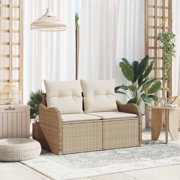 vidaXL Divano da giardino con cuscino Beige 121 x 62 x 69cm polyrattan