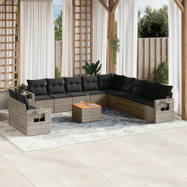 vidaXL Set Divani da Giardino 12 pz con Cuscini Grigio in Polyrattan