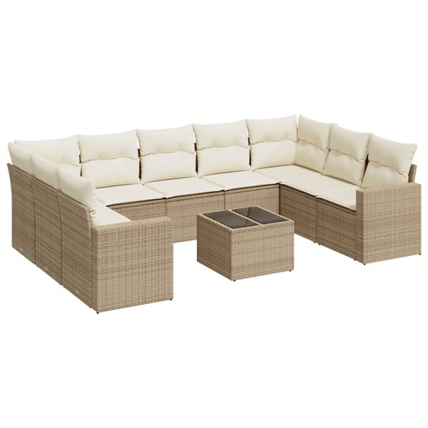 vidaXL Set Divano da Giardino 10 pz con Cuscini Beige in Polyrattan