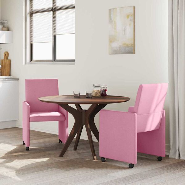 vidaXL Sedie da Pranzo con Ruote 2 pcs Rosa 57 x 66 x 94 cm Tessuto