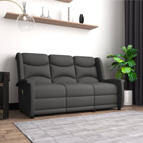 vidaXL Divano Massaggiante Reclinabile 3 Posti Grigio Scuro Microfibra