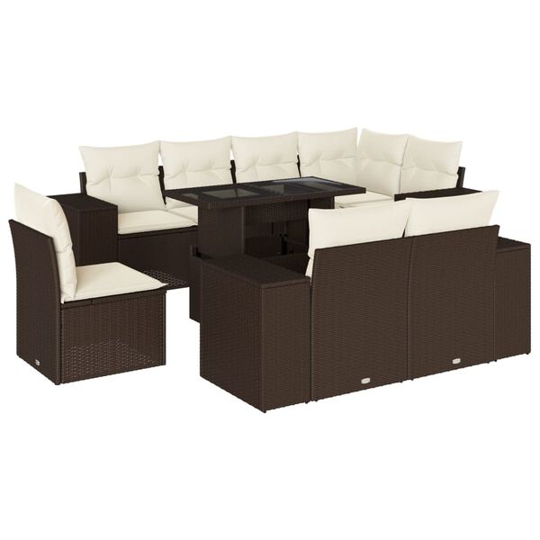 vidaXL Set Divani da Giardino 9pz con Cuscini Marrone in Polyrattan