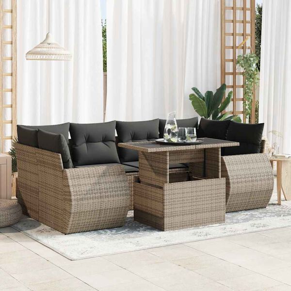 vidaXL Set Divani da Giardino 7 pz con Cuscini Grigio in Polyrattan