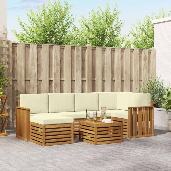 vidaXL Set divani 7 pcs Naturale e Crema Legno di Acacia Massello