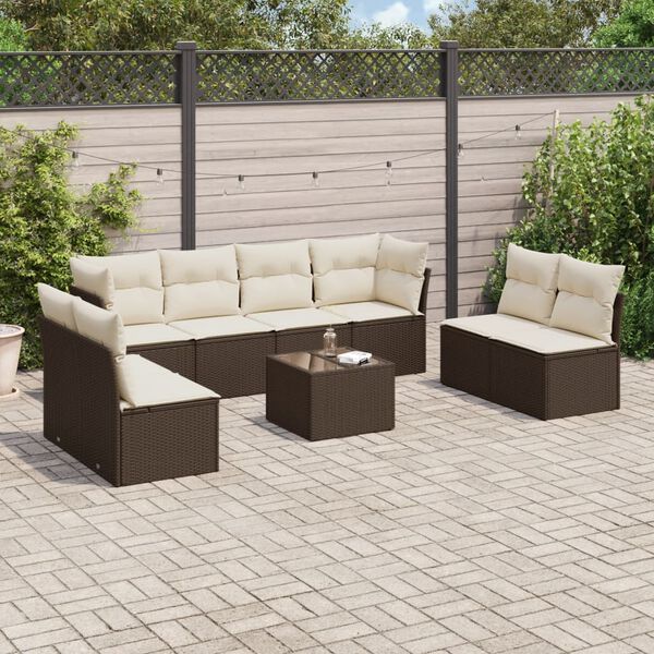 vidaXL Set Divani da Giardino 9pz con Cuscini Marrone in Polyrattan