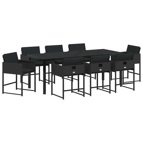 vidaXL Set da Pranzo per Giardino con cuscino 9 pcs Nero polyrattan