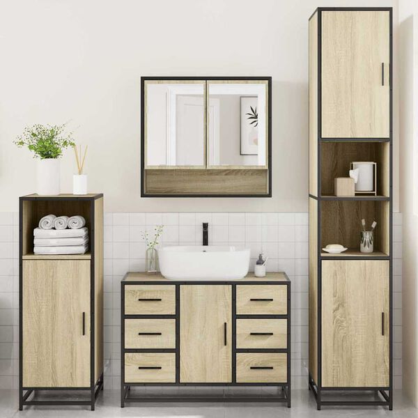 vidaXL Set Mobili da Bagno 4 pz Rovere Sonoma in Legno Multistrato