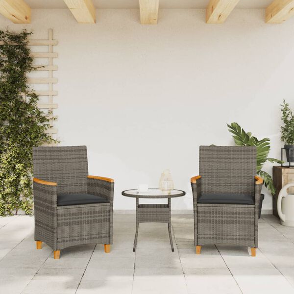 vidaXL Sedie Giardino con Cuscini 2pz Grigie Polyrattan Legno Massello