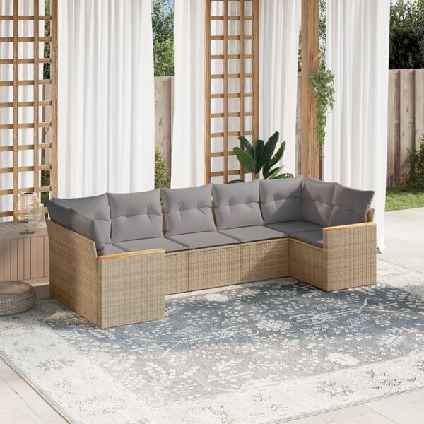 vidaXL Set Divani da Giardino 7 pz con Cuscini Beige in Polyrattan