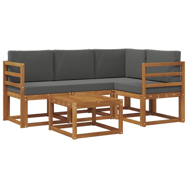 vidaXL Set di divani da esterno con cuscino 5 pcs Naturale e Antracite