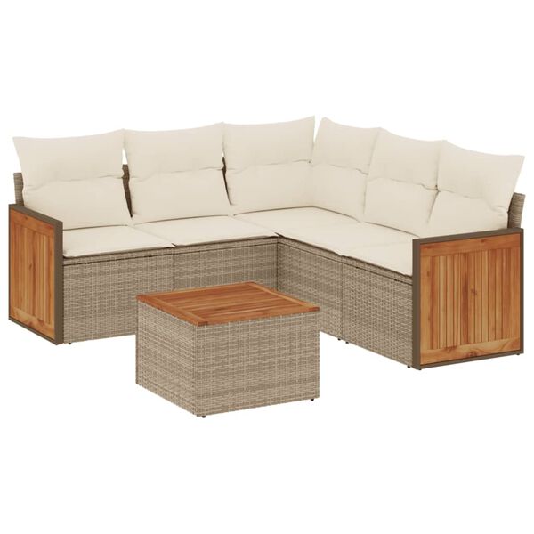 vidaXL Set Divano da Giardino 6 pz con Cuscini Beige in Polyrattan