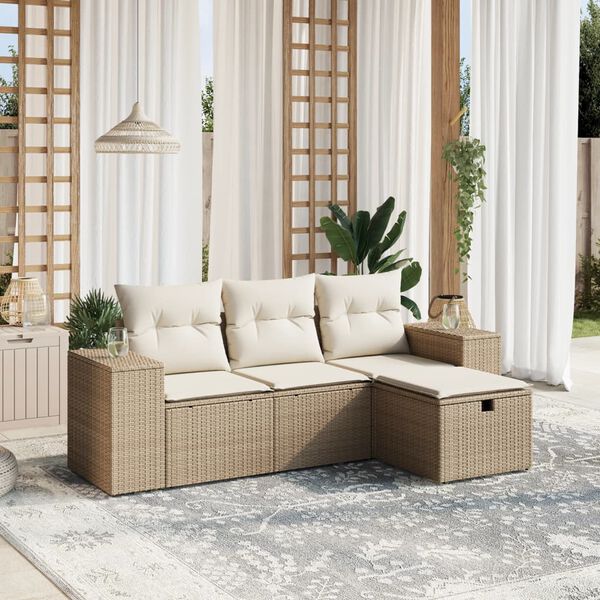 vidaXL Set Divano da Giardino 4 pz con Cuscini Beige in Polyrattan