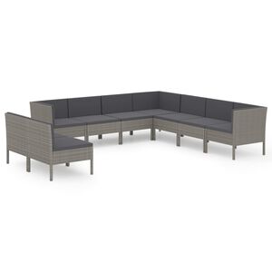 vidaXL Set Divani da Giardino 9 pz con Cuscini in Polyrattan Grigio