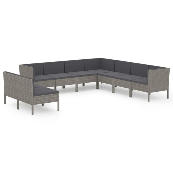 vidaXL Set Divani da Giardino 9 pz con Cuscini in Polyrattan Grigio