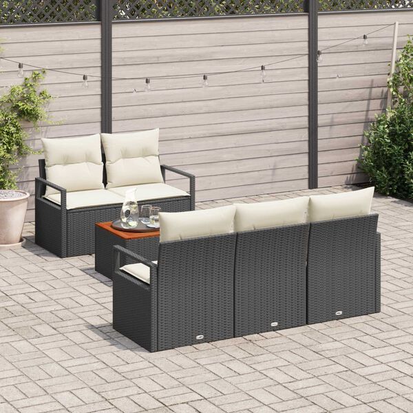 vidaXL Set Divano da Giardino con cuscino 6 pcs Nero polyrattan