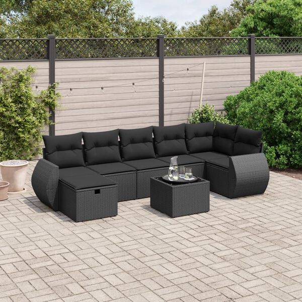 vidaXL Set Divani da Giardino con Cuscini 8 pz Nero in Polyrattan