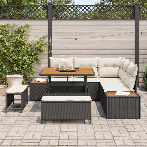 vidaXL Set Divano da Giardino con cuscino Nero Poly Rattan