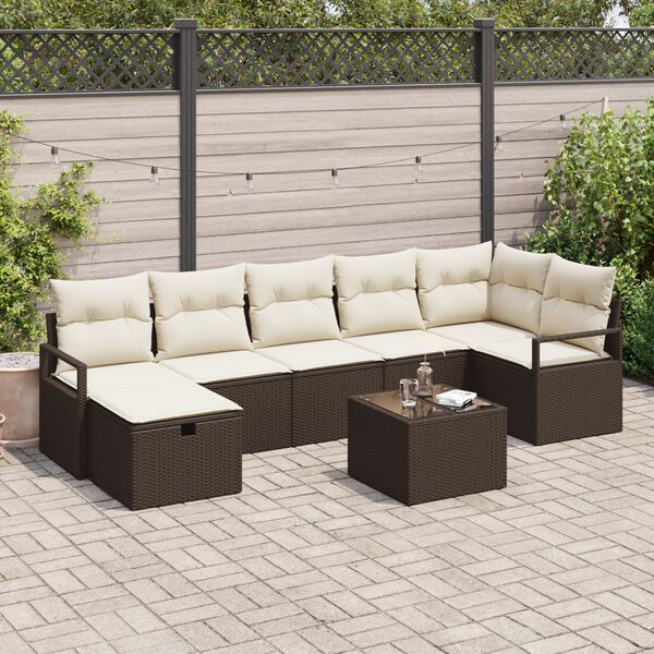 vidaXL Set di divani con cuscino Marrone e Crema polyrattan