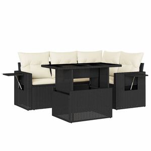vidaXL Set Divani da Giardino 5 pz con Cuscini in Polyrattan Nero