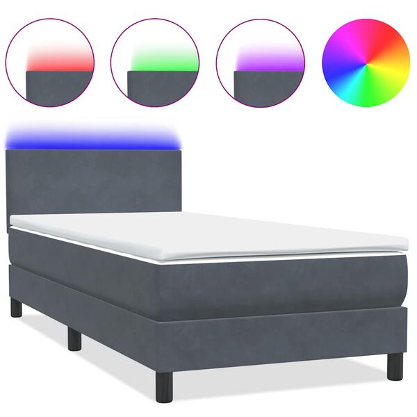 vidaXL Letto a Molle con Materasso e LED Grigio Scuro 90x210 cm Velluto