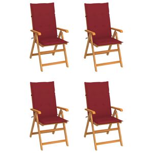 vidaXL Set di 4 sedie pieghevoli con cuscini color rosso vino, in legno massello di teak.