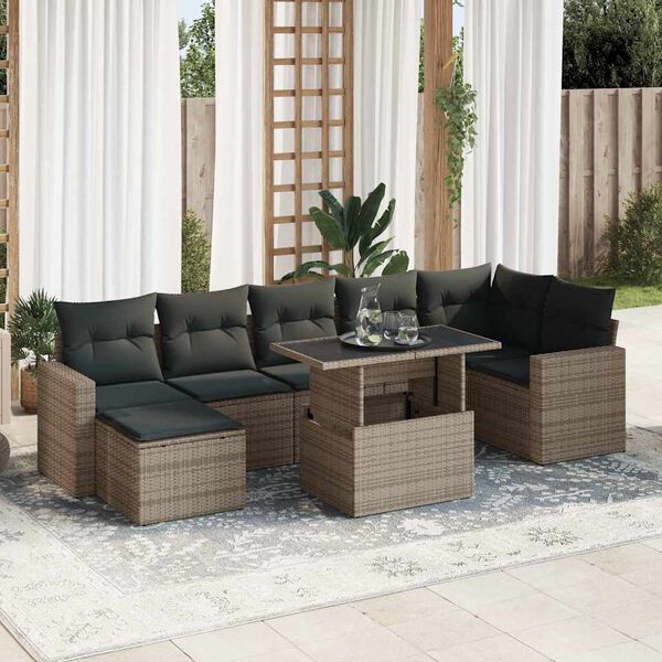 vidaXL Set Divano da Giardino 8 pz con Cuscini Grigio in Polyrattan