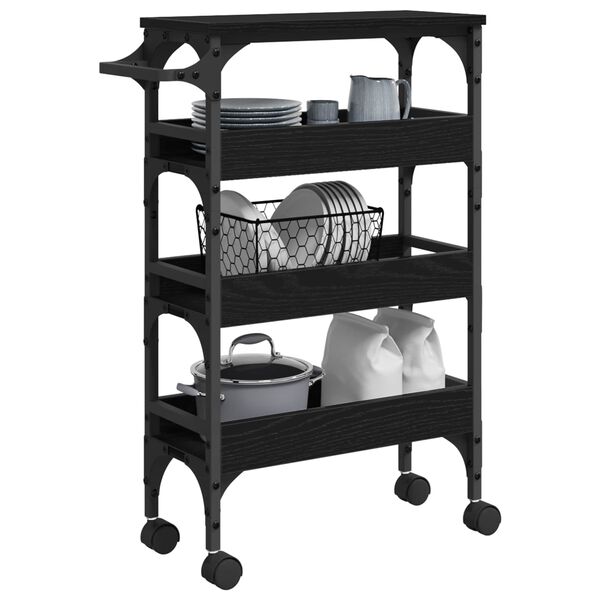 vidaXL Carrello da Cucina Rovere Nero 53 x 20 x 76 cm