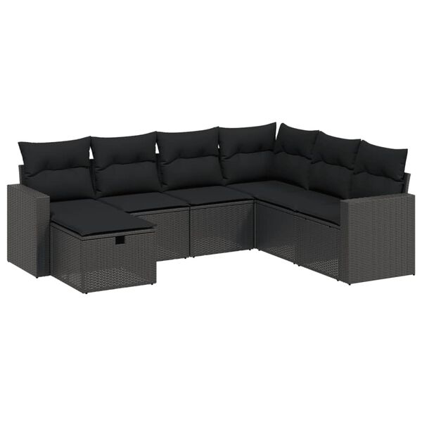 vidaXL Set Divani da Giardino con Cuscini 7pz Nero Polyrattan