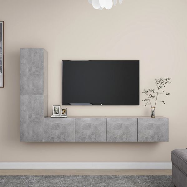 vidaXL Set di Mobili Porta TV 4 pz Grigio Cemento in Legno Multistrato