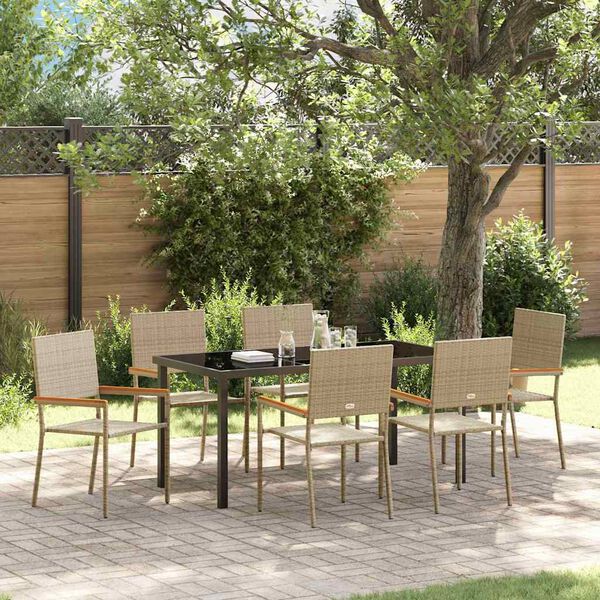vidaXL Set da Pranzo per Giardino con cuscino 7 pcs Beige polyrattan