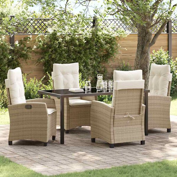 vidaXL Set da Pranzo per Giardino con cuscino 5 pcs Beige polyrattan
