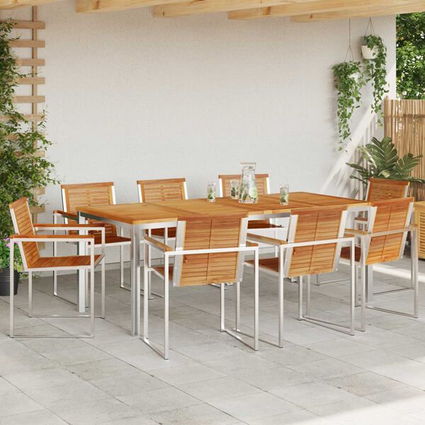 vidaXL Set da Pranzo per Giardino 9 pcs Marrone Legno di teak solido