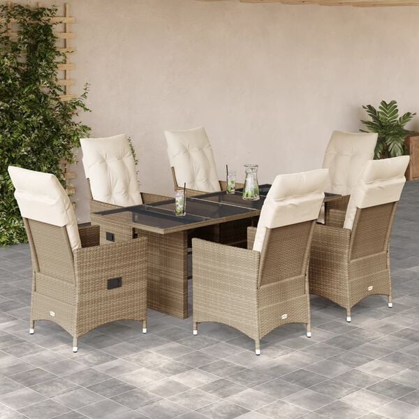 vidaXL Set da Pranzo da Giardino 7 pz con Cuscini Beige in Polyrattan
