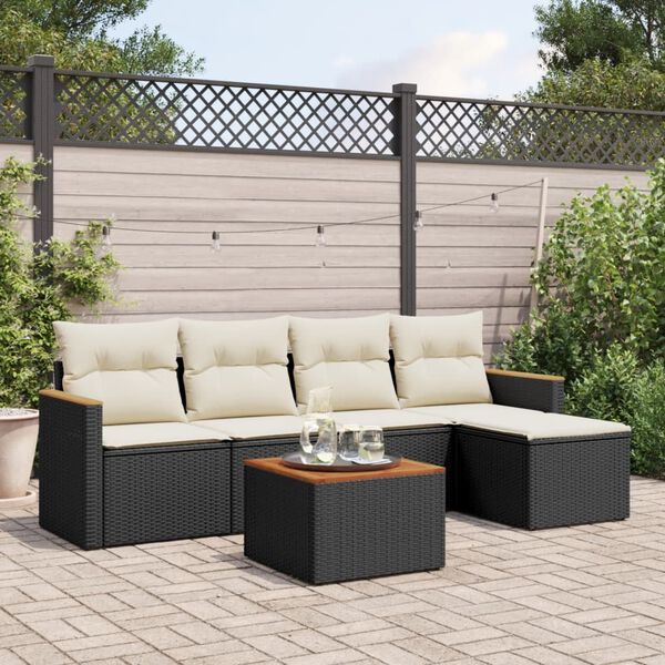 vidaXL Set Divano da Giardino 6 pz con Cuscini Nero in Polyrattan