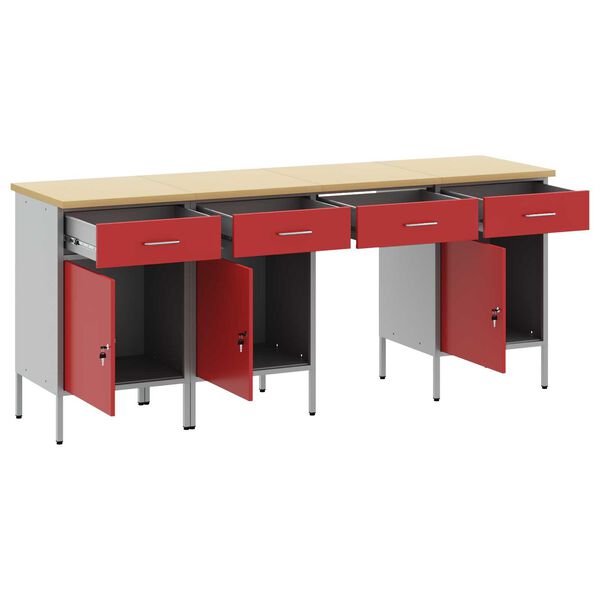 vidaXL Mobile da lavoro con cassetto 4 pcs Rosso 200 x 55 x 85 cm