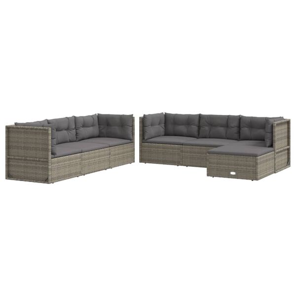 vidaXL Set Divani da Giardino 7 pz con Cuscini in Polyrattan Grigio