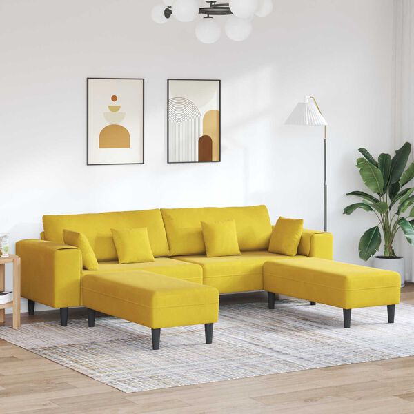 vidaXL Divano con cuscino 3 pcs Giallo Velluto