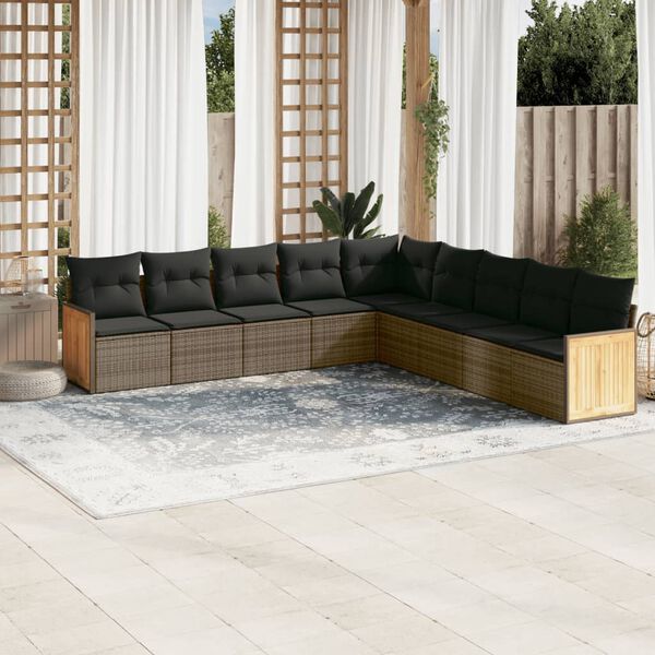 vidaXL Set Divano da Giardino 9 pz con Cuscini Grigio in Polyrattan