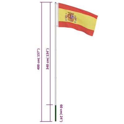 vidaXL Bandiera della Spagna con Pennone in Alluminio 4 m