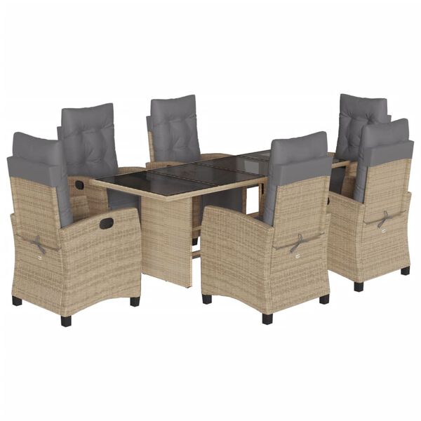 vidaXL Set Pranzo da Giardino 7 pz con Cuscini Beige Misto Polyrattan
