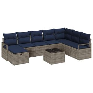 vidaXL Set di divani con cuscino 9 pcs Grigio polyrattan