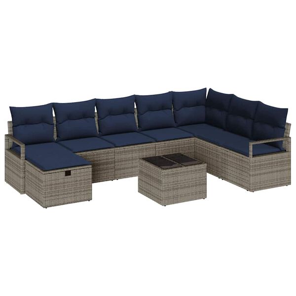 vidaXL Set di divani con cuscino con archiviazione Grigio polyrattan